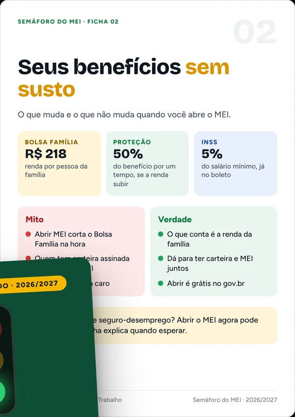 Ficha 02 do guia: seus benefícios sem susto, com Bolsa Família, Regra de Proteção, INSS e mito ou verdade